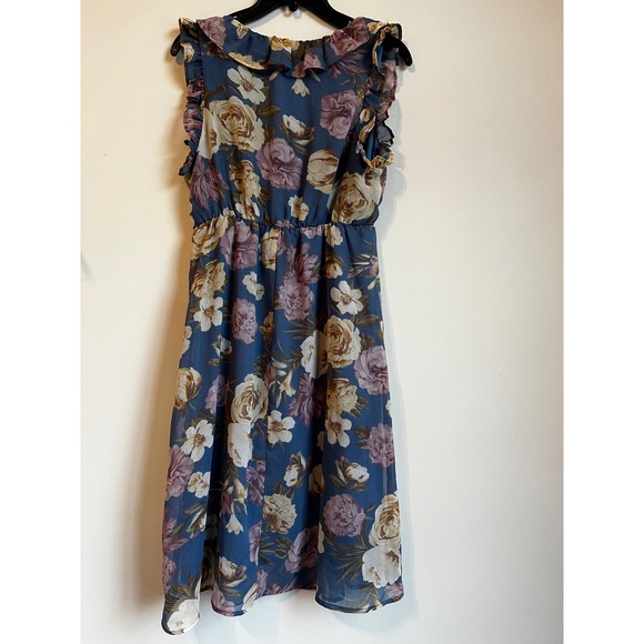 GILLI‎ Blue Floral Ruffle Sleeve Midi Dress Size M - Picture 5 of 8